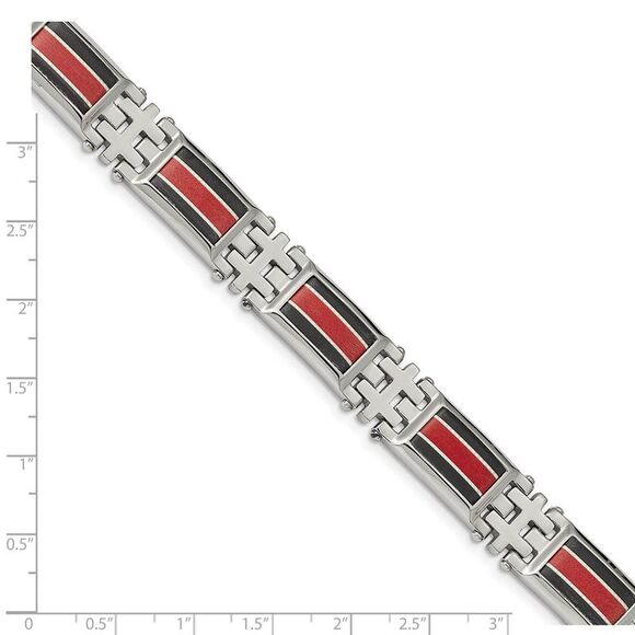 13mm Stainless Steel Blk Carbon Fiber Red Fiberglass Bracelet, 9.25 In